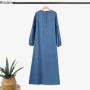 Muslim Middle East Women Clothes Casual Loose Solid Color Elegant Maxi Dress Spring New Long Sleeve Denim Dress Saudi Arab Abaya