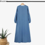Muslim Middle East Women Clothes Casual Loose Solid Color Elegant Maxi Dress Spring New Long Sleeve Denim Dress Saudi Arab Abaya