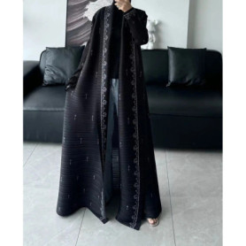 Autumn and Winter New Abaya Fashion Lapel Pleated Long Sleeved Cardigan Windbreaker Jacket Saudi Abayas for Women