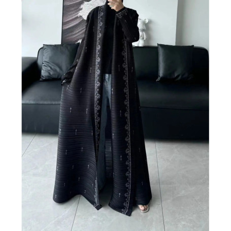 Autumn and Winter New Abaya Fashion Lapel Pleated Long Sleeved Cardigan Windbreaker Jacket Saudi Abayas for Women