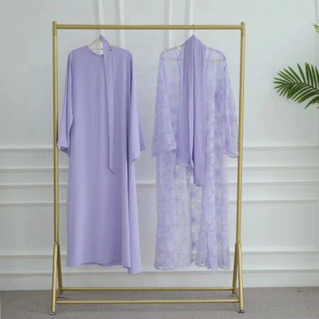 Islamic Clothing Luxury Handmade Abaya 2025 Lace 3D Textured Floral Pearl Beaded Open Abaya Women Muslim Dress 3PCS Abaya Sets