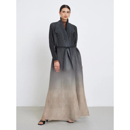 Fold Modest Fashion Pleated Ombre Abaya Gray Beige Gradient Side Button Maxi Islamic Robe Elegant Full-Coverage Outfit 2025