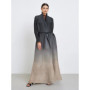 Fold Modest Fashion Pleated Ombre Abaya Gray Beige Gradient Side Button Maxi Islamic Robe Elegant Full-Coverage Outfit 2025