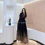 Fold Women's Black Pleated Abaya Long-Sleeve Maxi Robe Gold Pattern Decor Texture Fabric Elegant Fashion Daily Wear Trendy Chic