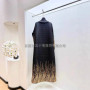 Fold Women's Black Pleated Abaya Long-Sleeve Maxi Robe Gold Pattern Decor Texture Fabric Elegant Fashion Daily Wear Trendy Chic