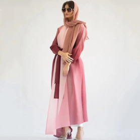 2025 Summer New Fashion Loose Elastic Gradient Colour Long Sleeve Middle East Robe Miyake Chic New Women's Pleated Trench Coat