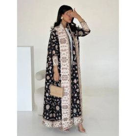 Miyake Pleated Cardigan Abaya Women Open Dress Vintage Printed Turn Down Collar Long Coats 2026 Original Designer Dubai Dress