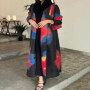 abaya ethnic style print pleated long cape coat miyake Women's spring/Summer 2026 large lapel lace-up cardigan top long