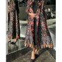 abaya ethnic style print pleated long cape coat miyake Women's spring/Summer 2026 large lapel lace-up cardigan top long