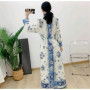 abaya ethnic style print pleated long cape coat miyake Women's spring/Summer 2026 large lapel lace-up cardigan top long