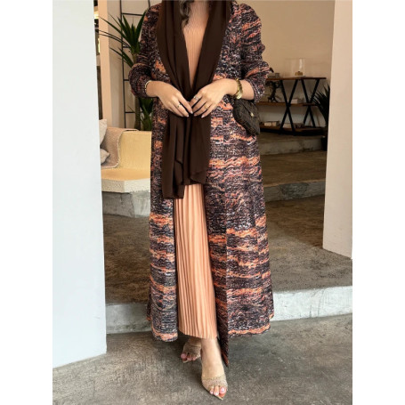 Muslim Women's Elegant Pleated Skirt Abaya Gown plus Size Long Sleeve Fashion Cardigan New Print 2026 Trendy Muslim Clothing