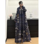 Miyake Pleated Abaya Trench Cardigans Printed Long Sleeve Turn-down Collar Dress Women 2026 Original Designer Caftan Long Coats