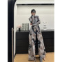 Miyake Pleated Printed Jacket 2025 Spring New Peplum Trench Coat Robe Cape Coat