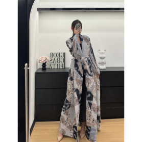 Miyake Pleated Printed Jacket 2025 Spring New Peplum Trench Coat Robe Cape Coat