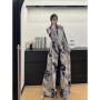 Miyake Pleated Printed Jacket 2025 Spring New Peplum Trench Coat Robe Cape Coat