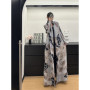 Miyake Pleated Printed Jacket 2025 Spring New Peplum Trench Coat Robe Cape Coat