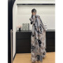 Miyake Pleated Printed Jacket 2025 Spring New Peplum Trench Coat Robe Cape Coat