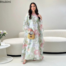 Ramadan Muslim Abaya for Women Print Maxi Dress Morocco Kaftan Dubai Elegant Robe Islamic Arab Party Dresses Vestidos Jalabiya