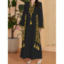 Fashion Muslim Abaya Women's Print V-neck Robe Spring New Long Sleeve Ethnic Style Casual Maxi Dress Arab Elegant Women Clothing