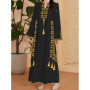 Fashion Muslim Abaya Women's Print V-neck Robe Spring New Long Sleeve Ethnic Style Casual Maxi Dress Arab Elegant Women Clothing
