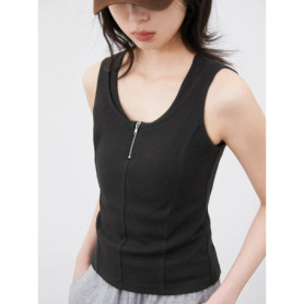 CHIC VEN Fashion Women Tees Design Solid Slim Fit Half Placket Zipper Ladies Camisole Vest for Girl Knitwear Spring Summer 2026