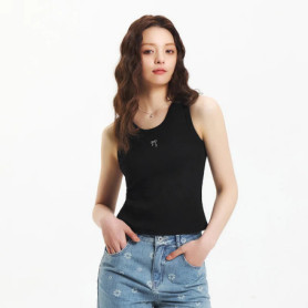 Semir Women's Bowknot Sleeveless Top 2025 Summer New Slim Fit Embroidery Round Neck Basic