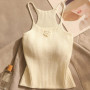 2Colors Summer Sexy Flower Knitted Camisole Women's Solid Color Sleeveless Slim Crop Top