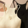 2Colors Summer Sexy Flower Knitted Camisole Women's Solid Color Sleeveless Slim Crop Top