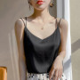 2026 Spaghetti Strap Top Women Halter V Neck Basic White Cami Sleeveless Satin Silk Tank Tops Women's Summer Camisole Crop Top