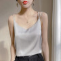 2026 Spaghetti Strap Top Women Halter V Neck Basic White Cami Sleeveless Satin Silk Tank Tops Women's Summer Camisole Crop Top