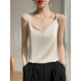 2026 Spaghetti Strap Top Women Halter V Neck Basic White Cami Sleeveless Satin Silk Tank Tops Women's Summer Camisole Crop Top