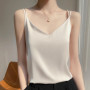 2026 Spaghetti Strap Top Women Halter V Neck Basic White Cami Sleeveless Satin Silk Tank Tops Women's Summer Camisole Crop Top