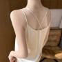2026 Spaghetti Strap Top Women Halter V Neck Basic White Cami Sleeveless Satin Silk Tank Tops Women's Summer Camisole Crop Top