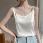 2026 Spaghetti Strap Top Women Halter V Neck Basic White Cami Sleeveless Satin Silk Tank Tops Women's Summer Camisole Crop Top