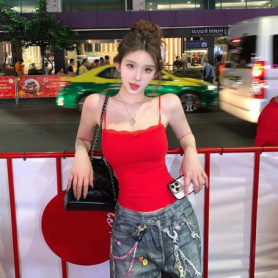 Lace-trimmed Camisole Top For Women With Padded Inner Wear And Sexy Back Bra And Navel-baring Tube Top