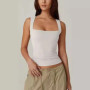 New Women's Vest Tight Square Collar 9-color Sexy Trendy High Street Top Sleeveless Black Suspender Strap White Tank