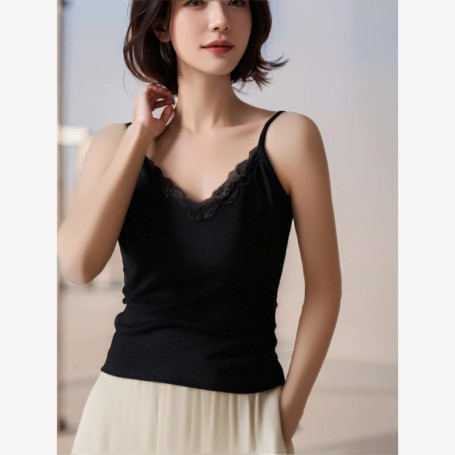 VIMLY Women's Sexy Camis Basics Summer Tops for Woman 2026 Simple Sleeveless Lace V-Neck Slim Camisoles for Lady Clothing A1559