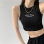 Women's Tank Top Ribbed Knitted Embroidery Letter Vest Female Summer Clothing Crop top White Black Casual Short Tight Sport Tops