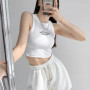 Women's Tank Top Ribbed Knitted Embroidery Letter Vest Female Summer Clothing Crop top White Black Casual Short Tight Sport Tops