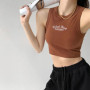 Women's Tank Top Ribbed Knitted Embroidery Letter Vest Female Summer Clothing Crop top White Black Casual Short Tight Sport Tops