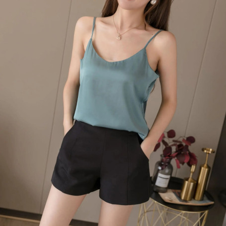 Women Camisole Fashion Strap Top Halter V Neck Basic White Cami Sleeveless Satin Silk Tank Tops Women'S Summer Spring Fall
