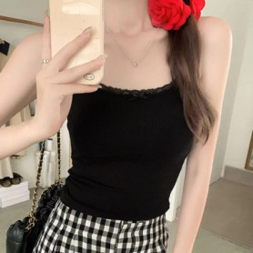 Lace Undershirt With Bra Pads Sweet Underwear Beauty Back Strappy Tank Tops Slim Inner Wear Summer Women's Outside Versatile