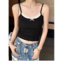 Fake Two Pieces With Chest Pad Lace Patchwork Camis Women Crop Top Vest Sleeveless Top Summer Cute Bow Camisole Korean Tank Top