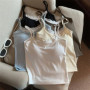 Fake Two Pieces With Chest Pad Lace Patchwork Camis Women Crop Top Vest Sleeveless Top Summer Cute Bow Camisole Korean Tank Top