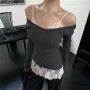 Korean Style Sexy Lace Sleeveless Crop Cami Top Women 2026 Summer Mesh Layer Tank Top Y2K Clothes Ruched Skinny Backless T-shirt