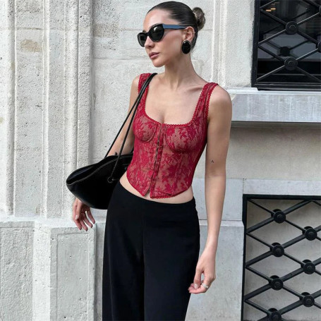 Chic Lace Camisole Short Vest Woman Solid Color Slim Single Breasted Sleeveless Sexy Mini Tops Fashion Versatile Women's New Top