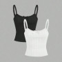 2 pieces summer Fashionable Women's Sleeveless Vests tops going out solid lace solid bow detail Ruffled Straps cable cami top