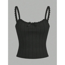 2 pieces summer Fashionable Women's Sleeveless Vests tops going out solid lace solid bow detail Ruffled Straps cable cami top