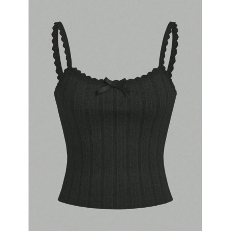 2 pieces summer Fashionable Women's Sleeveless Vests tops going out solid lace solid bow detail Ruffled Straps cable cami top