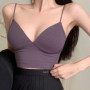 Women Tank Top With Built In Bras Fixed Cup Anti Glare Streetwear Crop Tops Female Seamless Underwear Padded Camisole Summer